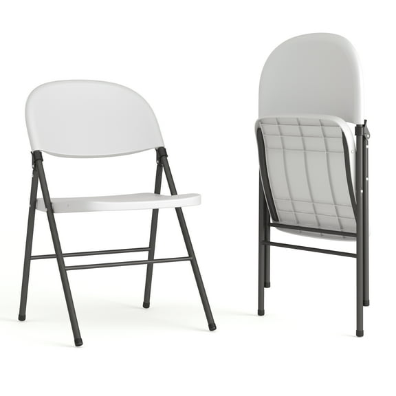 Flash Furniture 2 Pack HERCULES Series 330 lb. Capacity Granite White Plastic Folding Chair with Charcoal Frame
