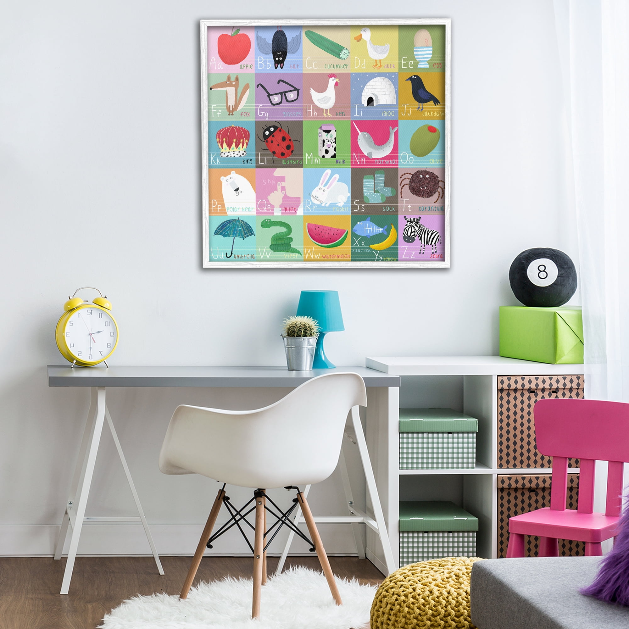 Stupell Industries Alphabet Learning First Words White Framed Giclee Art, design by Carla Daly