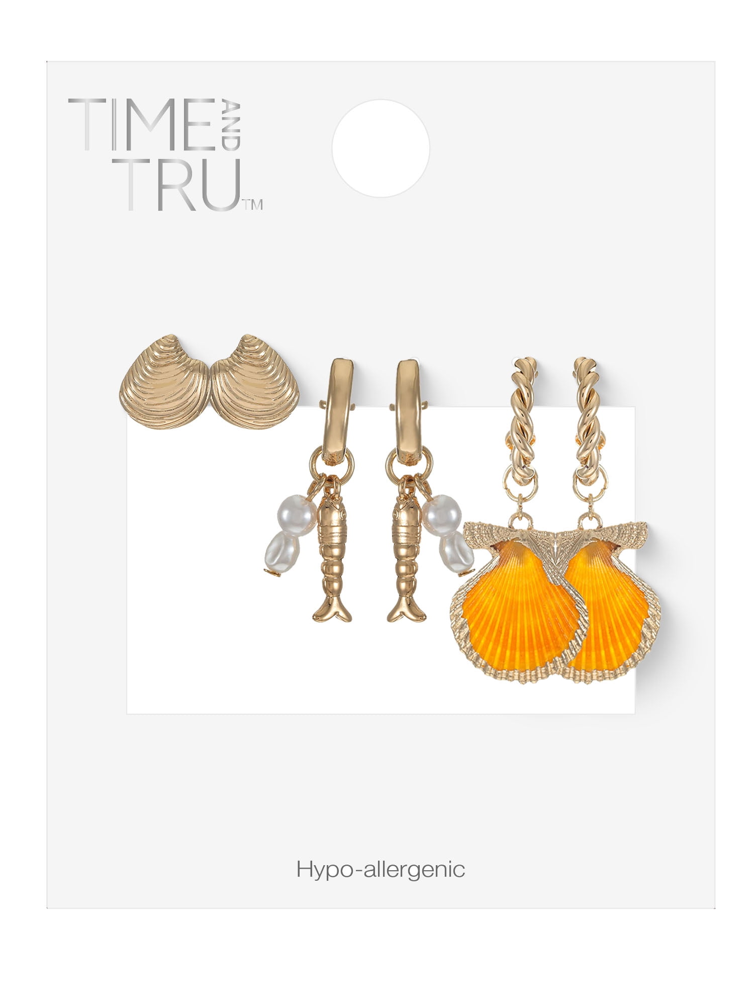 Time and Tru Seashell Earring Set, 3 Pars