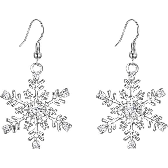 Snowflake Earring for Women Austrian Crystal Winter Party Flower Snowflakes Pierced Hook Dangle Earrings Jewelry for Christmas(Silver Snowflakes)