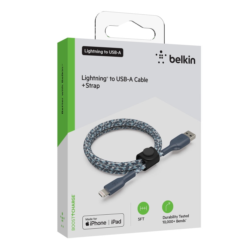Belkin BoostCharge Braided Lightning Cable 5FT - MFi Certified Apple iPhone Charger USB to Lightning Cable - iPhone Cable - iPhone Charger Cord - Apple Charger - USB Phone Charger - Blue - Walmart.com