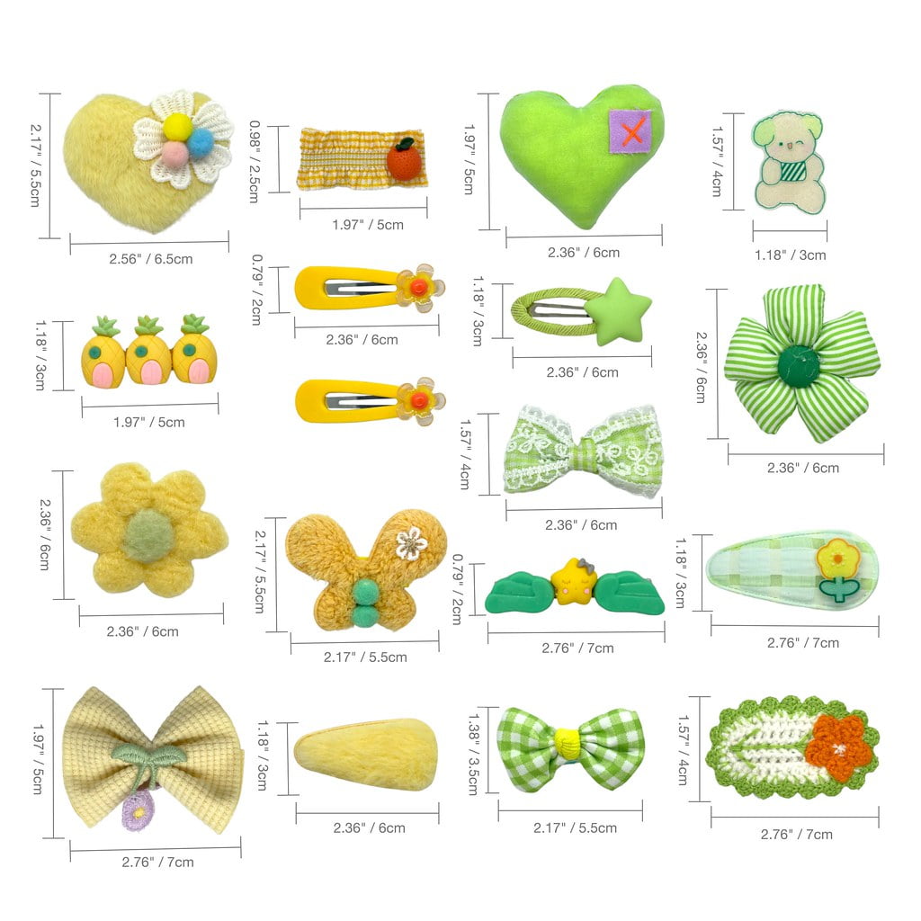 Hair Clips for Girls 18 Pcs No Slip Assorted Barrettes for Kids Bows Green Yellow Cute Hair Accessories for Little Girls Teens Toddlers Child Kids Gifts