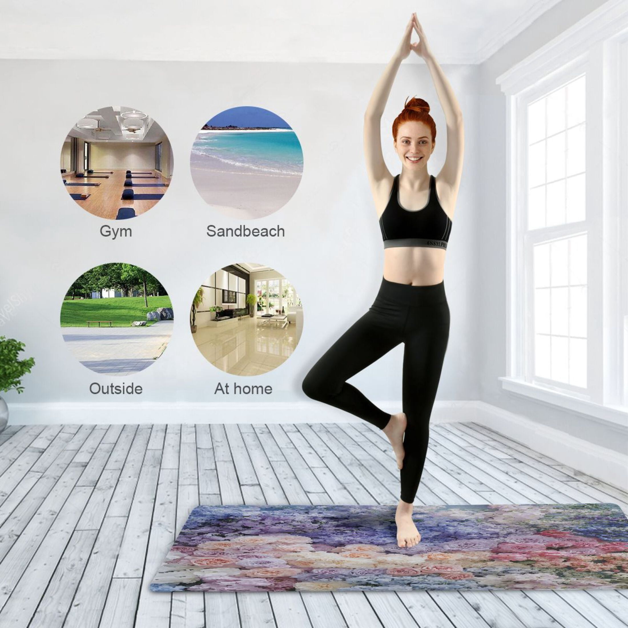 BZSMCE Yoga Mat Women Colorful Floral Arrangement Painting Fitness Mat