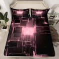 thumbnail image 1 of Geometric Abstract Bedding Set 3D Modern Glowing Square Plaid Fitted Sheet Pink Room Decor for Teen Girls, Neon Light Gradient Grid Bed Sheets Queen 3Pcs, Poppy Plaid Pink, 1 of 4