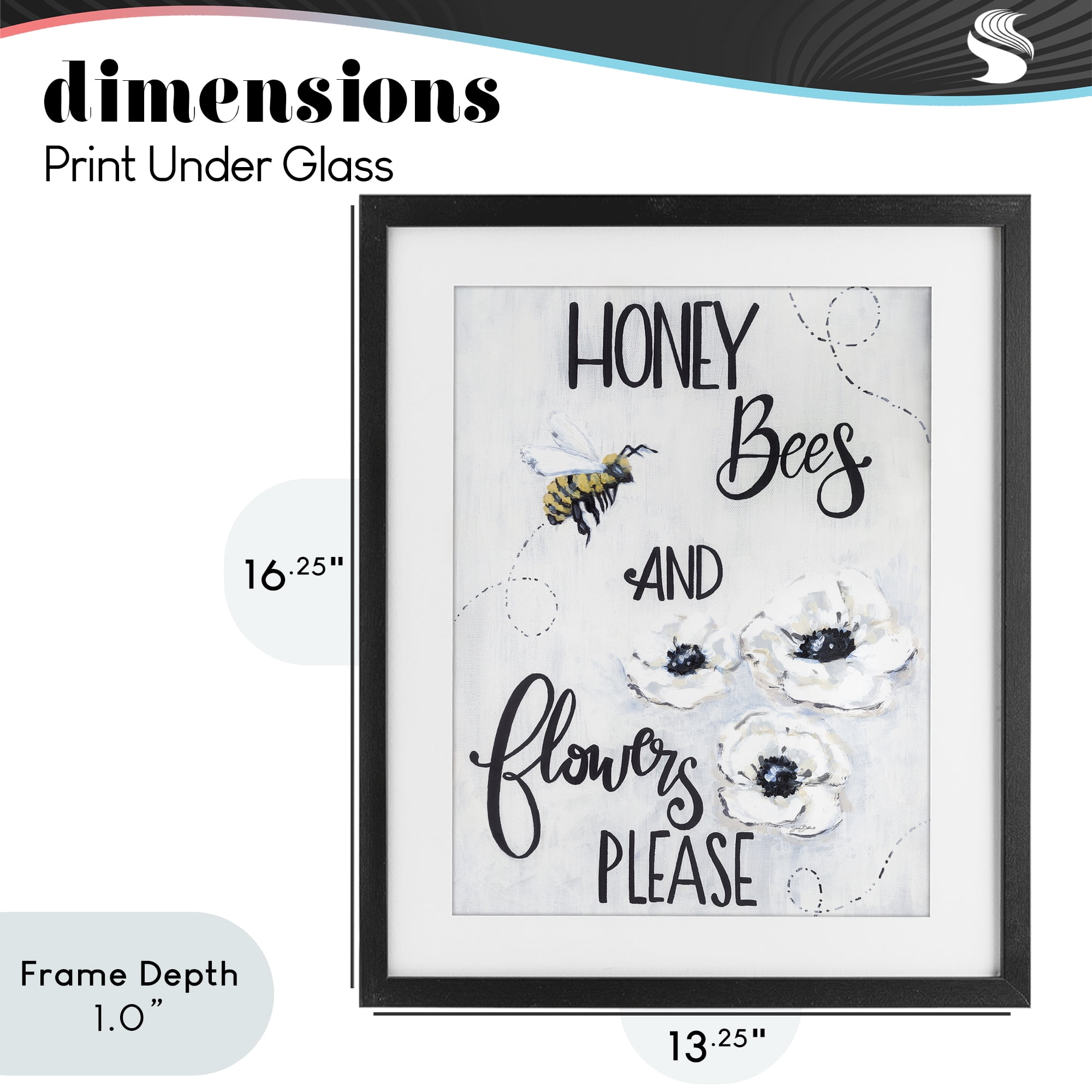 Stupell Industries Garden Bees & Flowers Please Black Framed Print Under Glass, design by Sara Baker