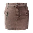 thumbnail image 5 of adviicd High Stretchy Cargo Skirt for Women, Low Waist Y2k Mini Skirt Cute Denim Skirt with Pockets Brown, XL, 5 of 7