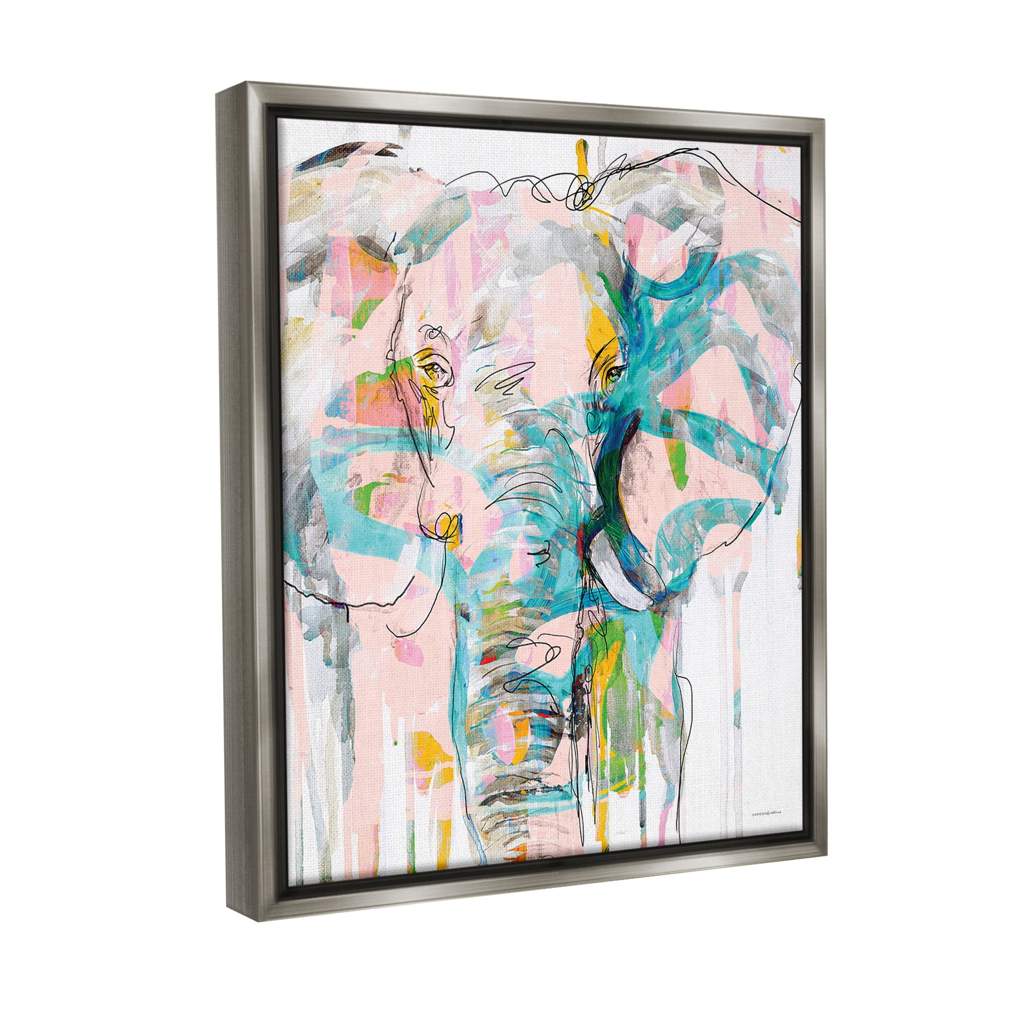 Stupell Industries Abstract Elephant Doodle Animals & Insects Painting Gray Floater Framed Canvas Art Print Wall Art, 25 x 31