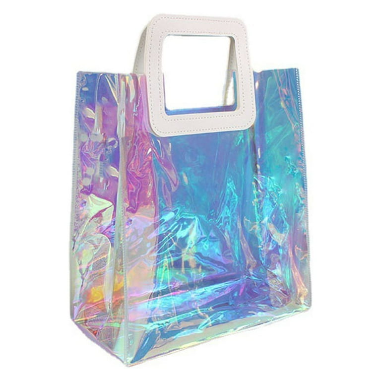 YESTUNE Clear Tote Bag Holographic Rainbow Work Shopping Bag Multi