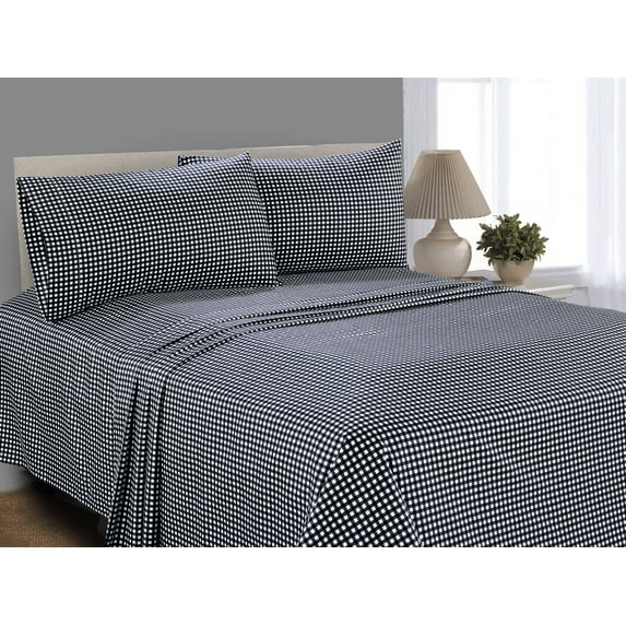 Mainstays Soft Wrinkle Resistant Microfiber Twin/Twin XL Rich Black Gingham Plaid Sheet Set