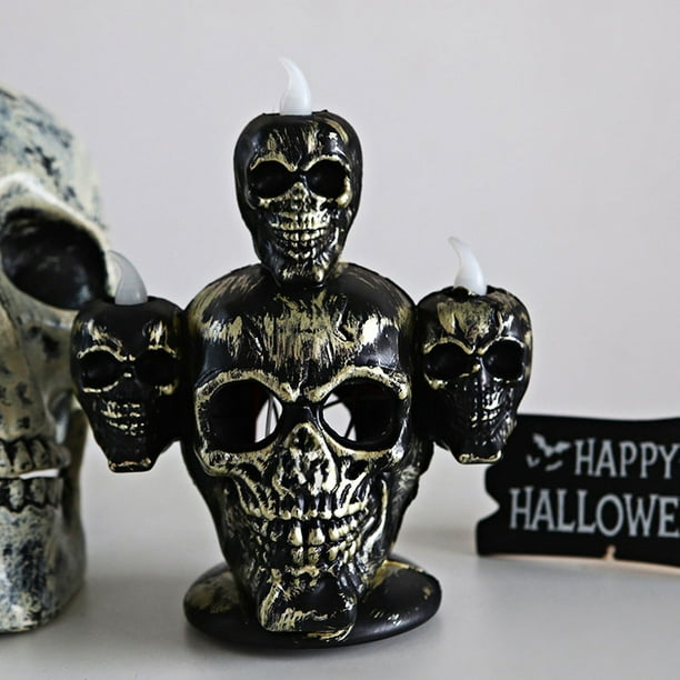 Decoraciones de Halloween, adornos de Halloween, regalos de Halloween, máscara de fantasma de calavera de Halloween, linterna de decoración de terror, luz LED, lámpara de vela electrónica brillante de