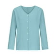 thumbnail image 5 of Chbgutlmr Womens Button down Shirts Cotton Linen Long Sleeve Shirt V Neck Casual Blouses Solid Color, 5 of 7