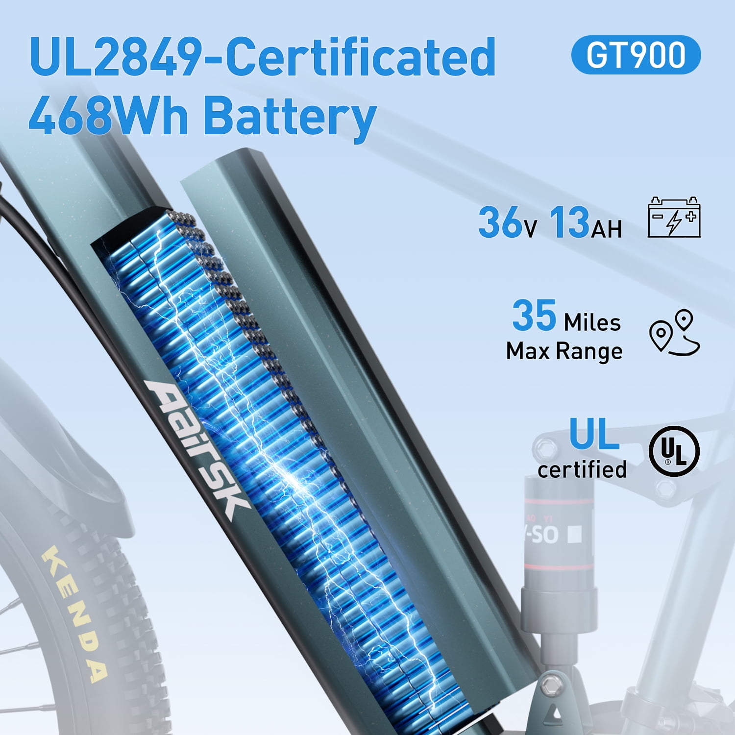 748 Peak Aairsk GT900 26" Electric Bike 400W Motor, 36V 13AH Battery,22Mph Max Speed Dual Suspension, Ideal for City and Trail Rides