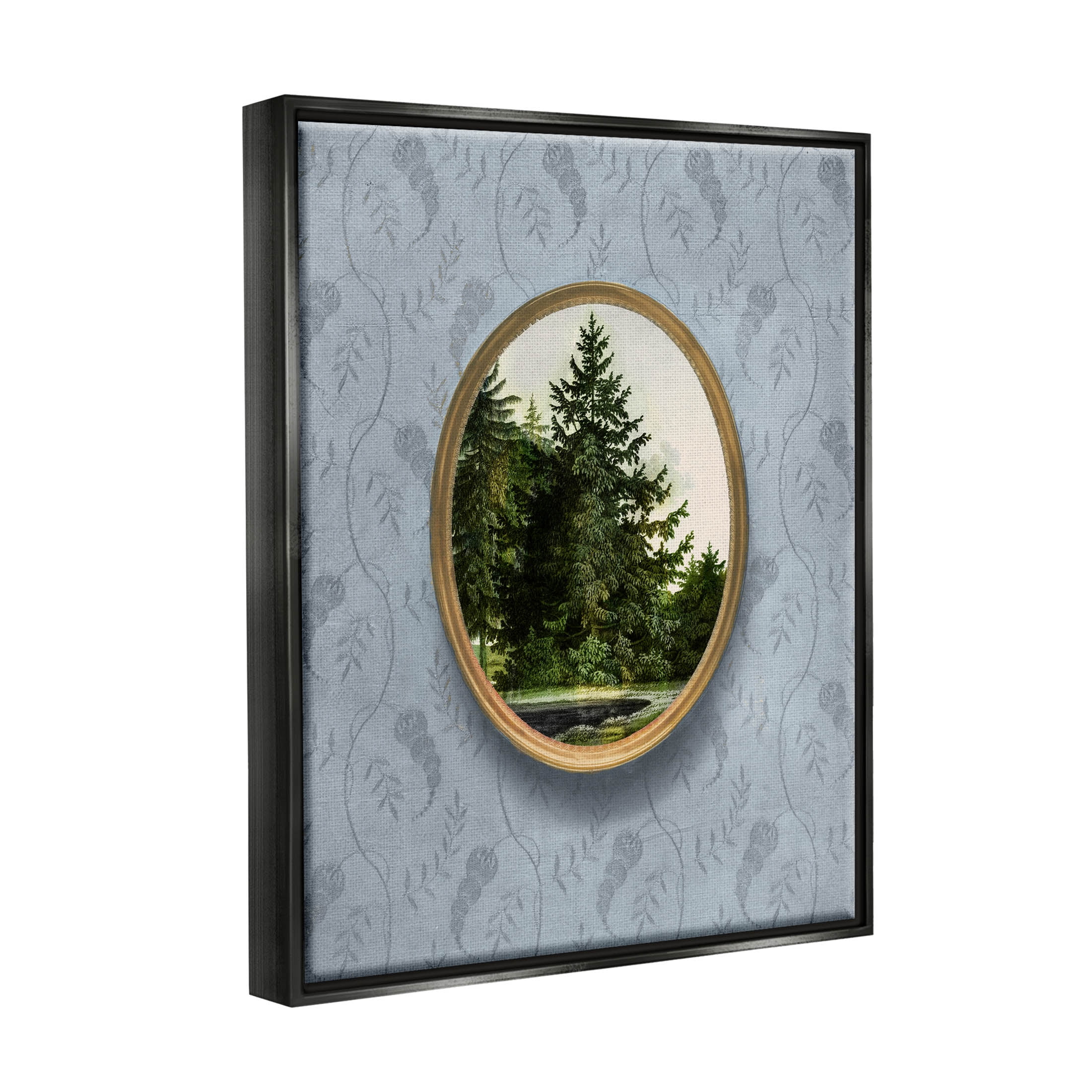 Vintage Woodland Tree View Border Landscape Graphic Art Jet Black Framed Art Print Wall Art