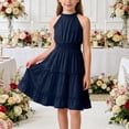 thumbnail image 2 of akafmk Girls Fashion Dresses Halters Sleeveless Lace Pleated Waist Flowy Knee Length Dresses 5-14 Years, 2 of 7