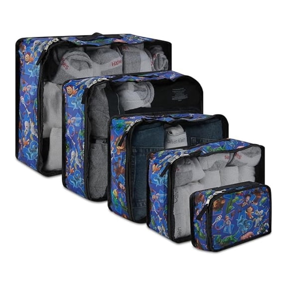 Disney Men’s Toy Story Packing Cubes, 5 Piece Set Suitcase Travel Organizer for Kids and Adult Blue