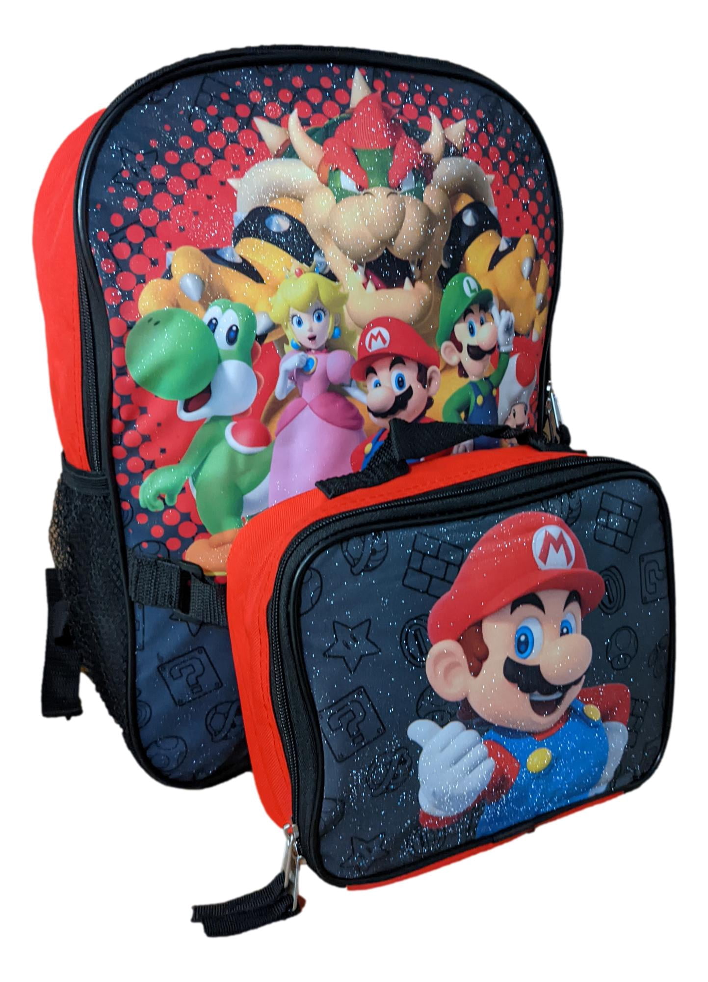 Super Mario Full Size 16 Inch Backpack with Detachable Lunch Box