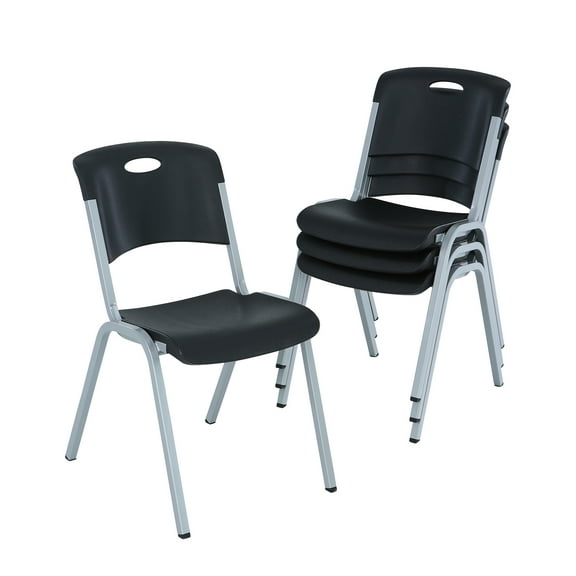 Lifetime Stacking Chairs, Indoor/Outdoor Commercial, Black & Silver, Adult Sized, 4 Pack (480310)