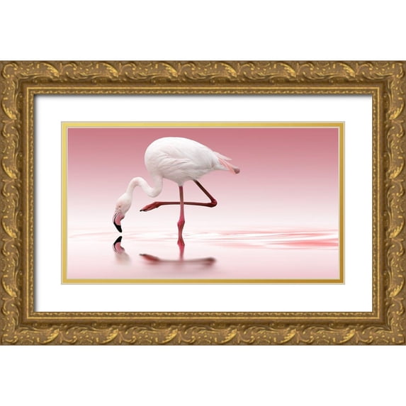 Reindl, Doris 24x15 Gold Ornate Wood Framed with Double Matting Museum Art Print Titled - Flamingo