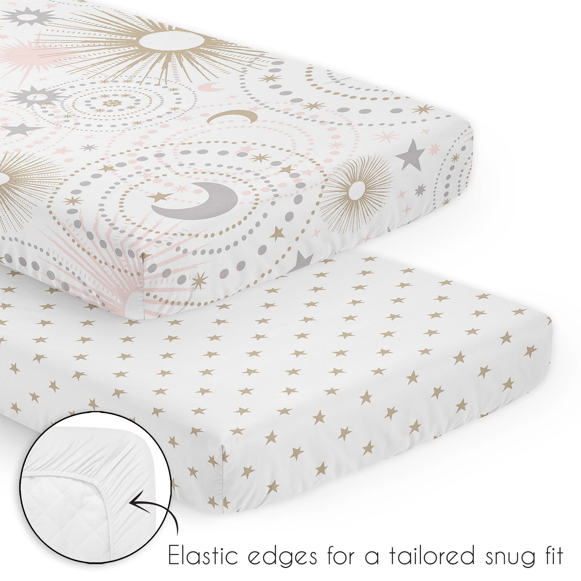 Sweet Jojo Designs Celestial Pink and Gold 3 Piece Mini Crib Bedding Set