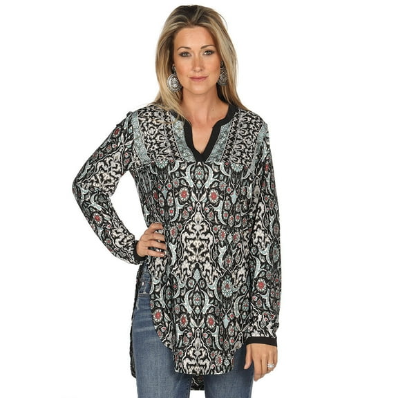 Roper Western Shirt Women L/S Floral Tunic S Black 03-038-0514-0704 BL