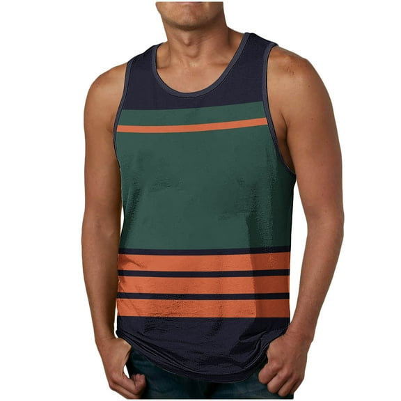 Mens Tank Tops Summer Qiggri Men's Leisure Time Fitness Home Wear Pajamas Color Cotton Fashion Streak Printing T-Shirt Sports