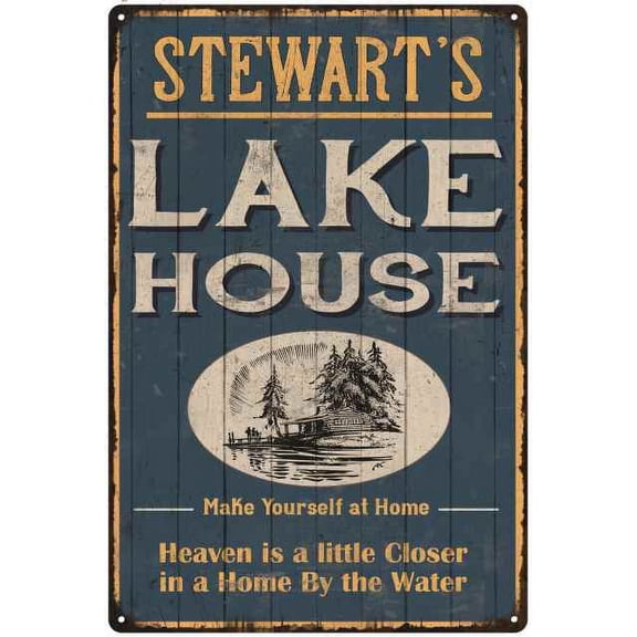 STEWART'S Lake House Blue Cabin Home Decor 8 x 12 High Gloss Metal 208120038054
