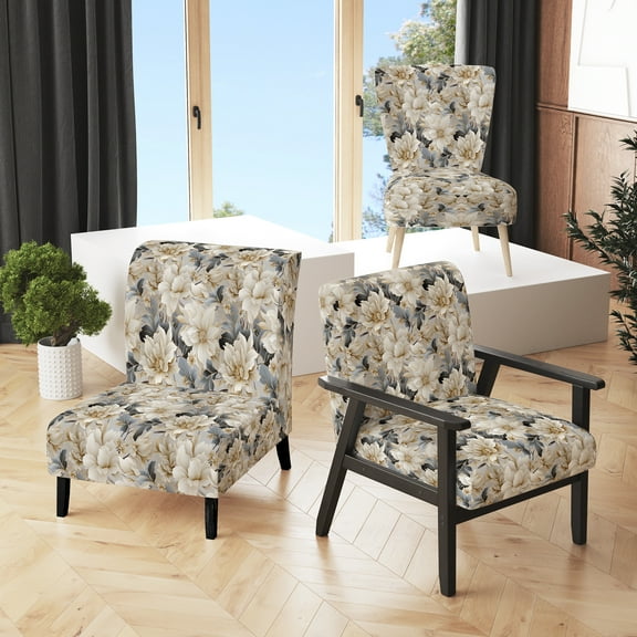 Designart "Splendid Urban Elegance VIII" White Floral Upholstered Accent Chair - Cottage Arm Chair For Bedroom