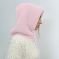 thumbnail image 3 of Xfvqtps Womens Hooded Scarf Hat Set Ear Protection Knit Adjustable Drawstring Solid Color Simplicity Outdoor Versatile Neck Warm Fall Winter Beanie Hat Pink, 3 of 4