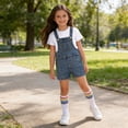 thumbnail image 5 of OGLCCG Boys Girls Denim Overalls Set Kids Short Sleeve Tshirt and Shorts Socks Set Summer Casual 3 Piece Outfit with Pockets 3-12 Years, 5 of 8