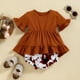 thumbnail image 4 of Ropa Para Bebé (Niño O Niña), Traje Para Niño Pequeño, Moda, Color Sólido, Volantes, Manga Corta, Top, Pantalones Cortos Con Estampado De Leopardo, Traje Marrón Odeerbi LM103-9059, 4 of 9