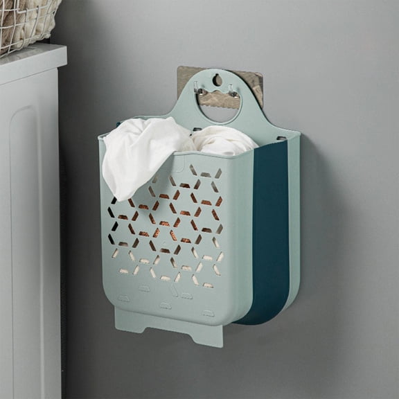 Gallickan Collapsible Laundry Basket, Folding Dirty Clothes Organizer for Small Spaces, Wall Hanging Plastic Laundry Basket, Compact Storage Basket for Daily Use, Blue