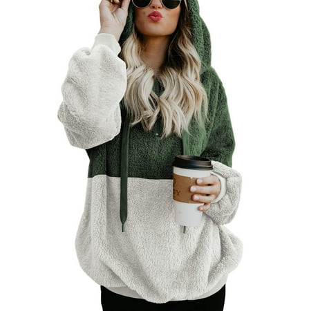 Black Warm Up - Women's Pullover Hoodie for Women, Long Sleeve Hooded Fleece Sweatshirts for Juniors, Green / Black / Coffee Warm Fuzzy Zip Up Hoodies Pullover Tops for Ladies, M-3XL