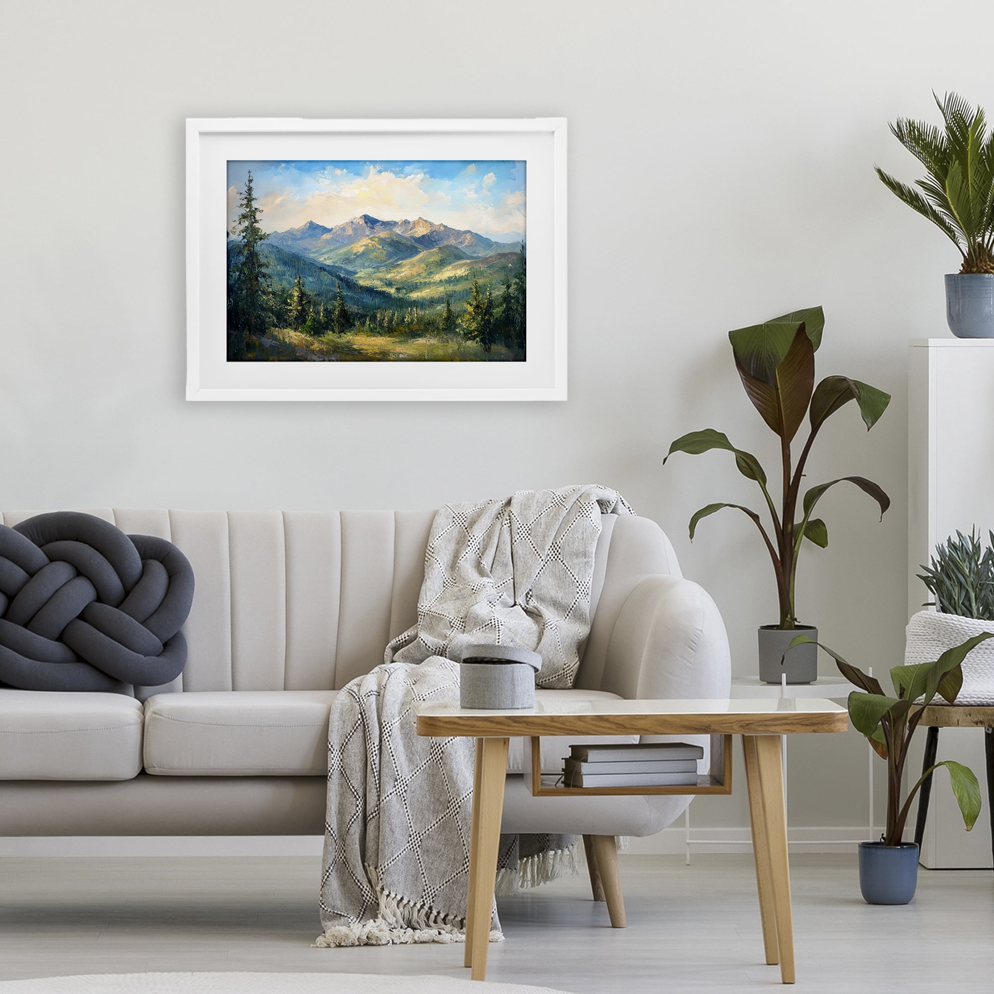 Stupell Industries Valley In The Mountains White Framed Print Under Glass, design by Petal Prints Design