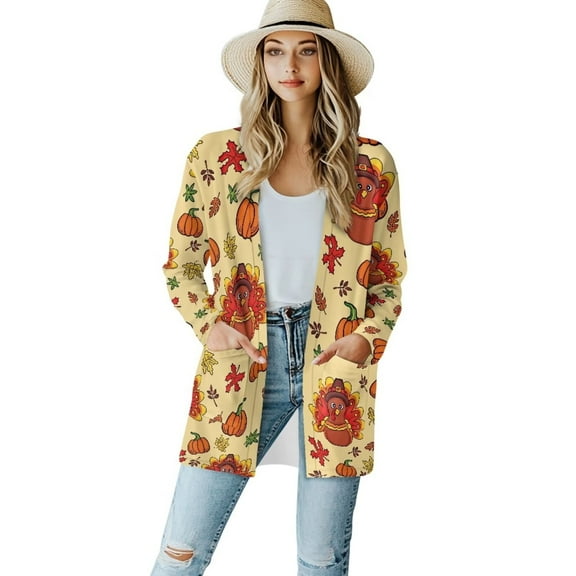 Garronmavis Lightweight Cardigan Sweater Coat for Women with Pockets Long Sleeve Cardigan Jacket Plus Size Drape Cover Up Halloween Pumpkin Lights Bats