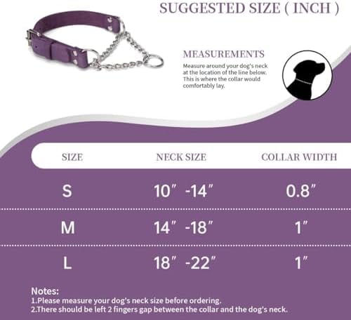 Martingale Collar for Dogs No-Pull Adjustable Training Collar with Stainless Steel Chain - Genuine Leather Anti-Slip Design for Small,Medium,Large Breed Dogs - Purple (M)