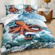 thumbnail image 2 of Juego de Funda Nórdica Tamaño King, Surf Pulpo Delfín Ropa de Cama para Niños Niños, 2 of 8