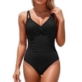 thumbnail image 2 of HUAXUN Womens Swimsuits One Piece Front Crisscross V Neck Ruched Bathing Suit Tummy Control Modest Swim Suits(Black,XXL), 2 of 3