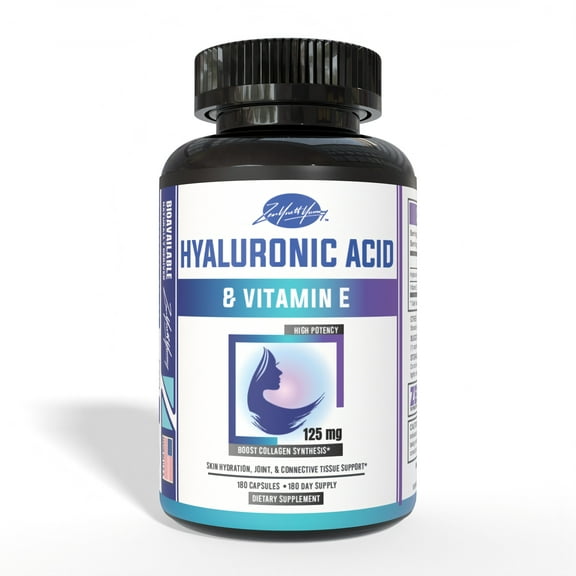zyy Hyaluronic Acid Supplements with Vitamin E - Daily Anti Aging Beauty Supplement for Healthy Skin, Hair and Eyes, Supports Joint Lubrication & Immune System - No-GMO & Gluten-Free - 180 Capsules