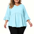 thumbnail image 5 of TGSLY Plus Size Peplum Tops for Women Lightweight Soft V Neck Ruffled 3/4 Bell Sleeve Shirts Oversized Casual Solid Color Blouses XXXL, 5 of 7