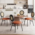 thumbnail image 2 of Sillas de comedor modernas de ratán – Juego tapizado con cojines gruesos, respaldo de caña y asiento en PU – Patas metálicas, diseño compacto – Negro + Marrón 4pcs, 2 of 8