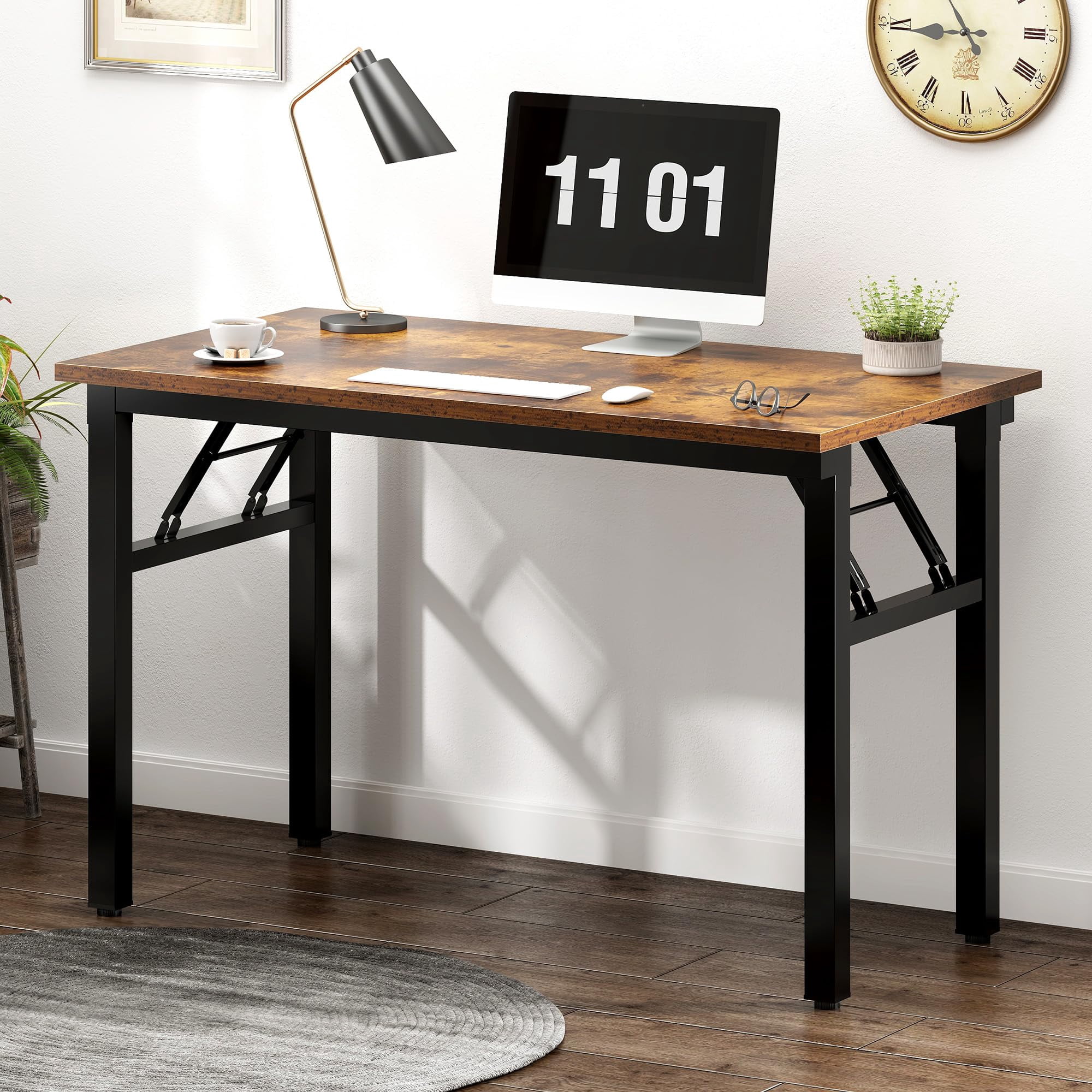 31.5 Inch Folding Computer Desk Rustic Brown For Home Office Bedroom Dorm Space-Saving Study Writing Table No Assembly