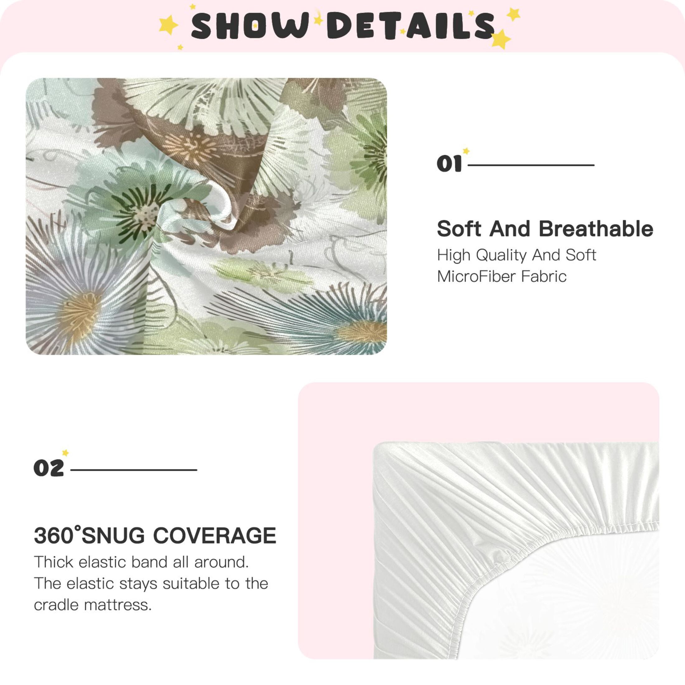 Baby Essentials 52”x 28”- Standard Cotton-like Modal Elastic- Abstract Flowers Design Crib Sheets for Newborns and Toddlers