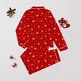 thumbnail image 5 of Tiweut Womens' Leisure Pajamas Sets for Christmas Flannel Long Sleeve Lapel Tops and Long Pants Cozy Loungewear Floral Print Holiday Season Nighttime Holiday Ladies Sleepwear Set,Red,2XL, 5 of 9