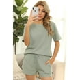 thumbnail image 2 of Femmes Manches Courtes Deux Pièces Fileté Sport Col Rond casual Maison Porter des Femmes de Couleur Unie, 2 of 6
