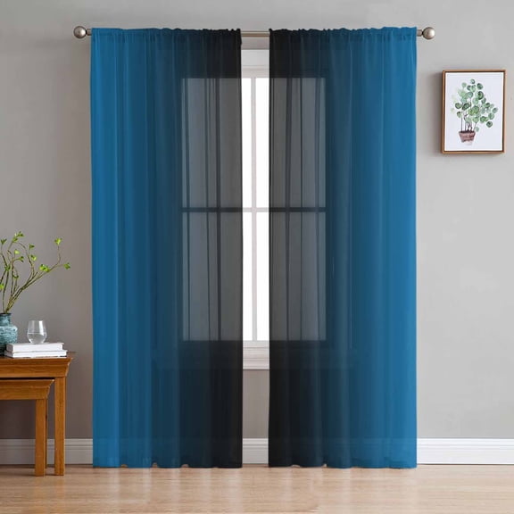 ERUNPONLY Blue Black Ombre Sheer Curtains 63 Inch Length 2 Panels Set, Gradient Contemporary Abstract Art Voile Window Treatment Curtains Sheers Drapes for Bedroom/Living Room/Kitchen 52x"63"x2