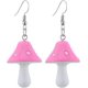 thumbnail image 2 of Pendientes colgantes con forma de hongo de colores, divertidos, dulces y adorables, con gancho único para mujer, color rosa, 2 of 5