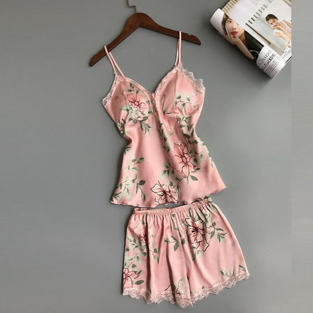 

Ruhiku GW Women Sexy Lace Lingerie Printing Nightwear Underwear Babydoll Set Sleepwear Pink XX-Large