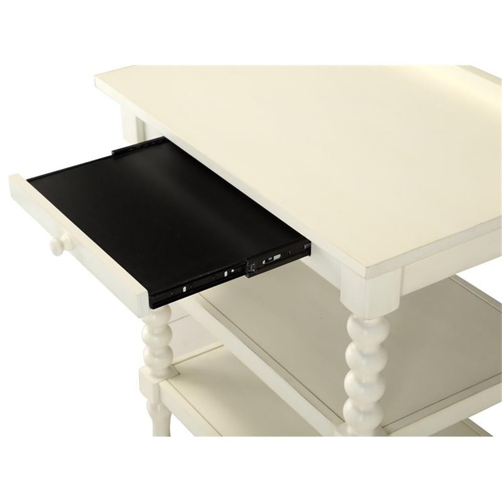 Home Square Wood Turned Leg Storage Nightstand in Antique White - Set of 2