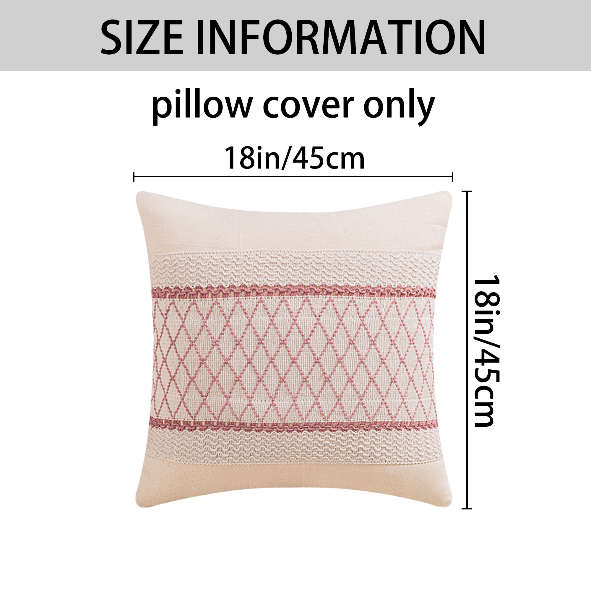 Unique Bargains Geometry Weave Patchwork Pillow Covers Set of 2 Pink 18" x 18"