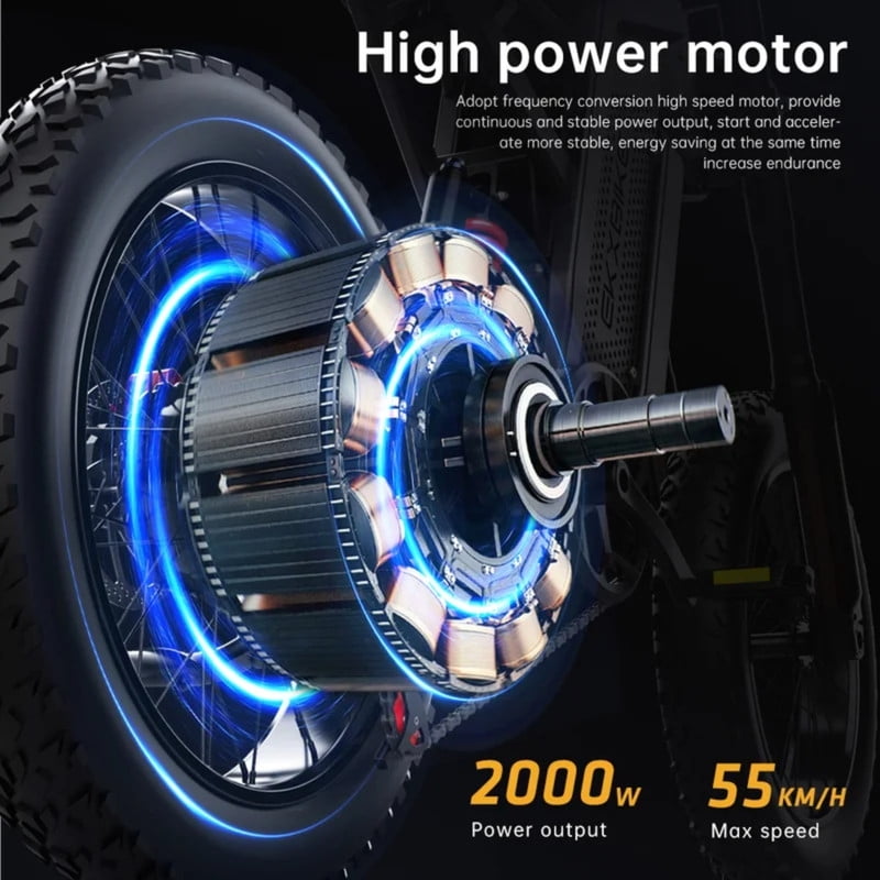 EKXBIKE X21 2000W Peak Electric Bike,35AH Samsung Battery,30MPH,75Mi Range,20"x4" Fat Tire,Hydraulic Oil Brake,7-Speed